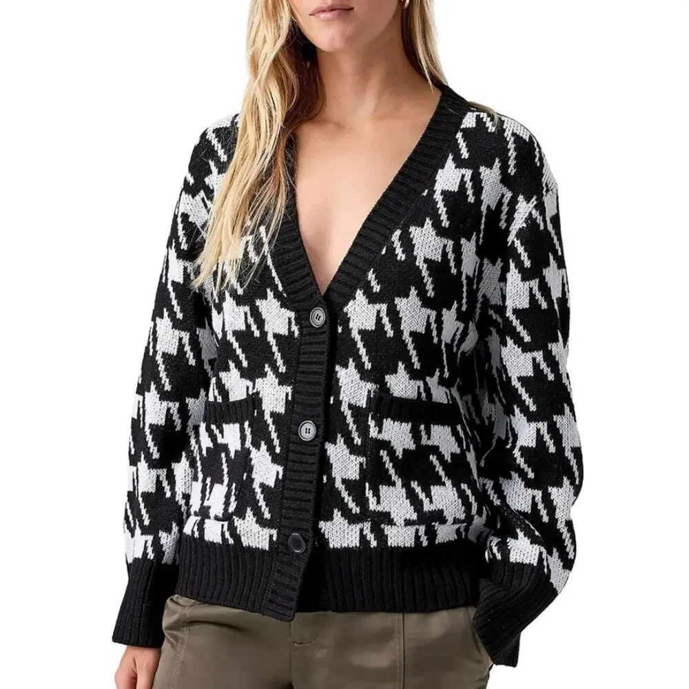 Sanctuary Warms My Heart Houndstooth Cardigan Sweater Black White 2X NWT - Picture 2 of 9